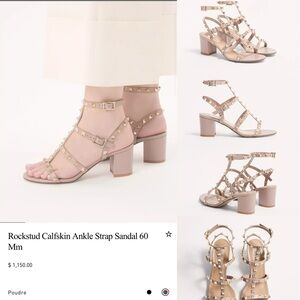 ✨NWTB✨ Valentino Rockstud Calfskin Ankle Strap Sandal 60MM- Poudre - SIZE 36.5